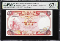 (t) HONG KONG (SAR). Lot of (2). Mercantile Bank Limited. 100 Dollars, 4.11.1974. P-245. KNB21a. Consecutive. PMG Superb Gem Uncirculated 67 EPQ.
Ser...
