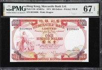 (t) HONG KONG (SAR). Lot of (2). Mercantile Bank Limited. 100 Dollars, 4.11.1974. P-245. KNB21a. Consecutive. PMG Superb Gem Uncirculated 67 EPQ.
Ser...