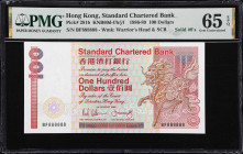 (t) HONG KONG (SAR). Standard Chartered Bank. 100 Dollars, 1.1.1988. P-281b. KNB60j. Solid #8's. PMG Gem Uncirculated 65 EPQ.
Solid serial number BF8...