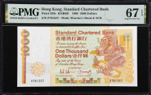 HONG KONG (SAR). Standard Chartered Bank. 1000 Dollars, 1.1.1988. P-283c. PMG Superb Gem Uncirculated 67 EPQ.
Serial number F761557. A crisp and brig...