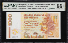 (t) HONG KONG (SAR). Standard Chartered Bank. 1000 Dollars, 1.1.1997. P-289b1. KNB68j. Solid #5's. PMG Gem Uncirculated 66 EPQ.
Solid serial number Q...