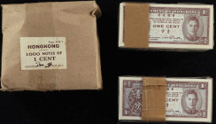 (t) HONG KONG (SAR). Pack of (900). Government of Hong Kong. 1 Cent, Nd (1945). P-321. Uncirculated.
A pack of 900 notes together with the original p...