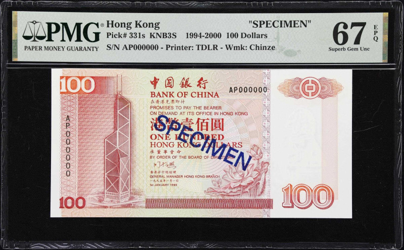 HONG KONG (SAR). Bank of China. 100 Dollars, 1.1.1995. P-331s. KNB3S. Specimen. ...