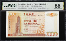 (t) HONG KONG (SAR). Bank of China (HK) Ltd. 1000 Dollars, 1.1.1995. P-333b. KNB5d. PMG About Uncirculated 55.
Serial number AD233773. The key date $...