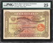 An Impressive High Denomination 100 Patacas 
MACAU (SAR). Banco Nacional Ultramarino. 100 Patacas, 22.7.1919. P-9. KNB8a. PMG Very Fine 25.
Serial n...