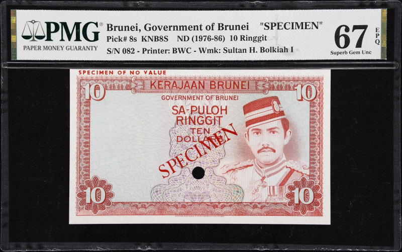 BRUNEI. Government of Brunei. 10 Ringgit, ND (1976-86). P-8s. KNB8S. Specimen. P...