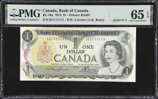 CANADA. Bank of Canada. 1 Dollar, 1973. BC-46a. Solid #1's. PMG Gem Uncirculated 65 EPQ.
Serial number IG1111111. Lawson - Bouey signature combinatio...