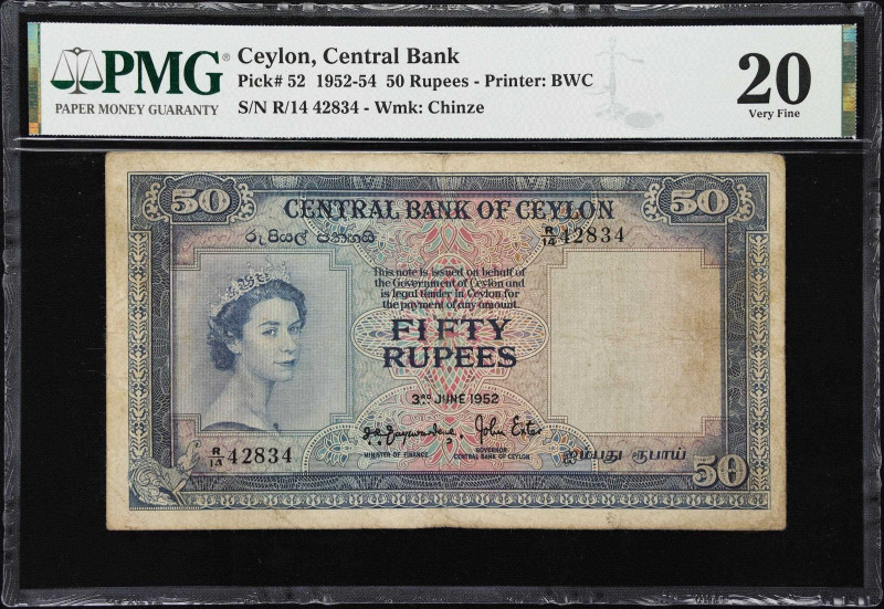 CEYLON. Lot of (2). Central Bank of Ceylon. 50 & 100 Rupees, 3.6.1952. P-52 & 53...