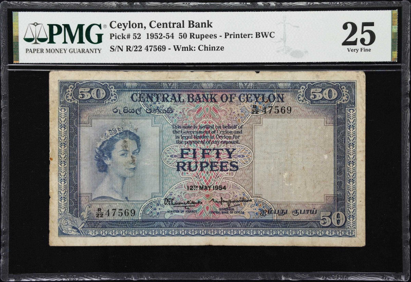 CEYLON. Lot of (2). Central Bank of Ceylon. 50 & 100 Rupees, 16.10.1954. P-52 & ...