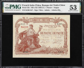 FRENCH INDO-CHINA. Banque de l'Indo-Chine. 1 Piastre, 1901 ND (1909-21). P-34b. PMG About Uncirculated 53.
Saigon. A popular issue from the Banque de...