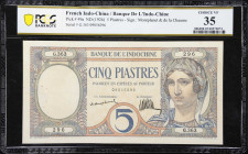 FRENCH INDO-CHINA. Banque de l'Indo-Chine. 5 Piastres, ND (1926). P-49a. PCGS Banknote Choice Very Fine 35.
Lightly circulated example of this popula...