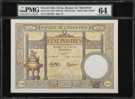 FRENCH INDO-CHINA. Banque de l'Indo-Chine. 100 Piastres, ND (1936-39). P-51d. PMG Choice Uncirculated 64.
Serial number O.220 660. A nice uncirculate...