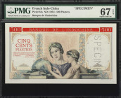 FRENCH INDO-CHINA. Banque de l'Indo-Chine. 500 Piastres, ND (1951). P-83s. Specimen. PMG Superb Gem Uncirculated 67 EPQ.
Serial number O.000 000. Mul...