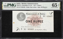 INDIA. Government of India. 1 Rupee, 1917. P-1e. Jhun&Rez 3.1.2A. PMG Gem Uncirculated 65 EPQ.
A.C.M. McWatters signature. A high grade example in Ge...