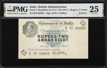 Popular Rupees 2 Annas 8 in VF 
INDIA. Government of India. 2 Rupees, 8 Annas, ND (1917). P-2. Jhun&Rez 3.3.1B. PMG Very Fine 25.
Bombay circle. M.M...