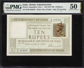 INDIA. Government of India. 10 Rupees, ND (1917-30). P-6. Jhun&Rez 3.6A.1. PMG About Uncirculated 50.
H. Denning signature. Scarce at the About Uncir...