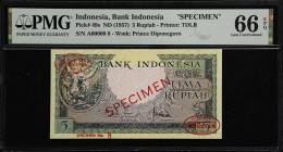 An Almost Complete Specimen Set of the 1957 Animal Series! 
INDONESIA. Bank Indonesia. 5 Rupiah, ND (1957). P-49s. Specimen. PMG Gem Uncirculated 66 ...