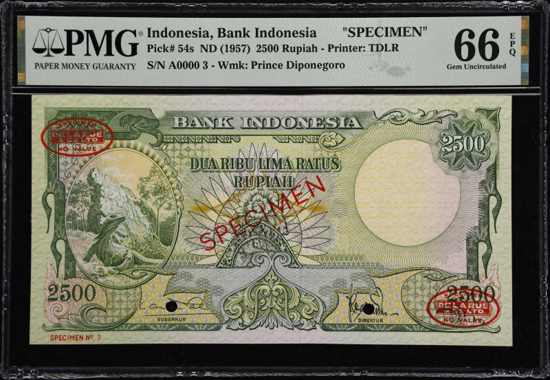 INDONESIA. Bank Indonesia. 2500 Rupiah, ND (1957). P-54s. Specimen. PMG Gem Unci...