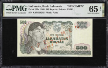 INDONESIA. Bank Indonesia. 500 Rupiah, 1968. P-109s. Specimen. PMG Gem Uncirculated 65 EPQ.
Surpassed in the PMG population report by just a single f...