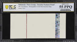 INDONESIA. Pura Group. No Denomination, ND. P-Unlisted. Security Features Proof. PCGS Banknote About Uncirculated 55 PPQ.
A unprinted note with only ...