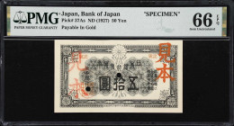 A Phenomenal 1927 Gold 50 Yen Specimen 
JAPAN. Bank of Japan. 50 Yen, ND (1927). P-37As. Specimen. PMG Gem Uncirculated 66 EPQ.
Without serial numbe...