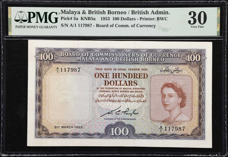 MALAYA AND BRITISH BORNEO. Board of Commissioners of Currency. 100 Dollars, 1953...