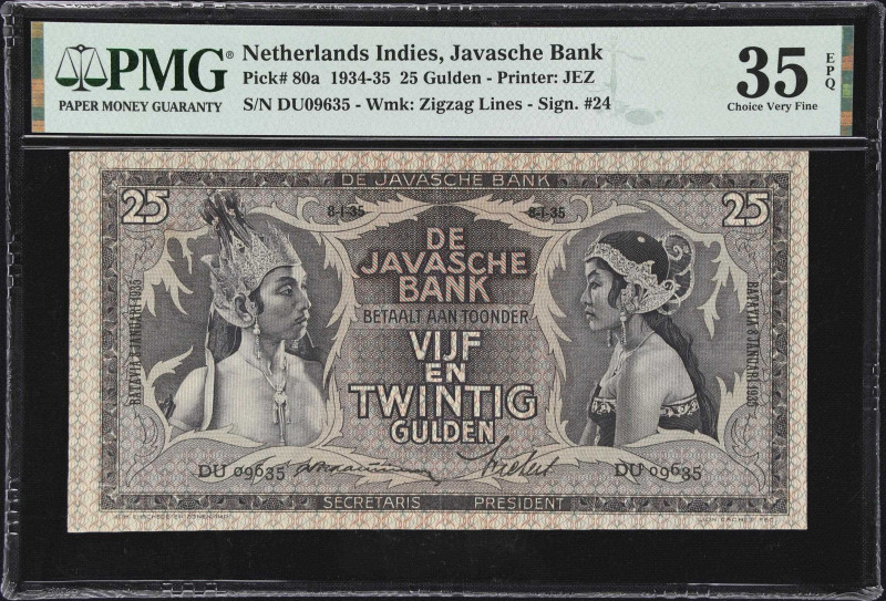 NETHERLANDS INDIES. Lot of (7). Javasche Bank. 25 Gulden, 1935-39. P-80a & 80b. ...