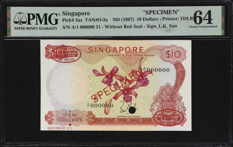 SINGAPORE. Board of Commissioners of Currency. 10 Dollars, ND (1967). P-3as. TAN...