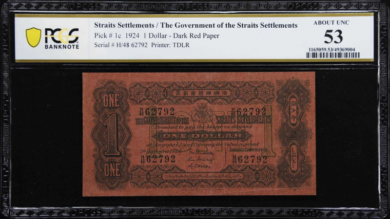 STRAITS SETTLEMENTS. Government of the Straits Settlements. 1 Dollar, 1924. P-1c...