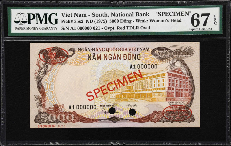 VIETNAM, SOUTH. National Bank of Vietnam. 5000 Dong, ND (1975). P-35s2. Specimen...