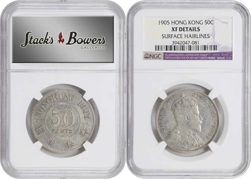 (t) HONG KONG (SAR). Duo of 50 Cents (2 Pieces), 1905. Edward VII. NGC EF-45.
B...