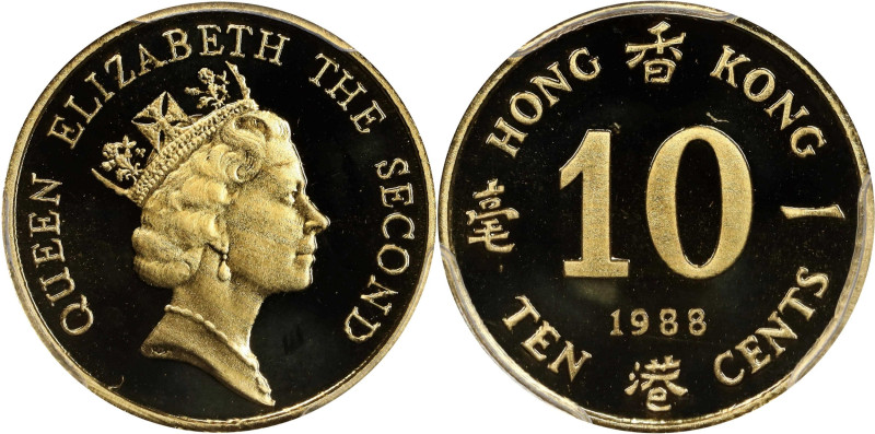 (t) HONG KONG (SAR). 10 Cents, 1988. Elizabeth II. PCGS PROOF-70 Deep Cameo.
KM...