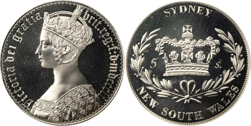 AUSTRALIA. New South Wales. Fantasy Copper-Nickel "Gothic" 5 Shillings, "1851". ...