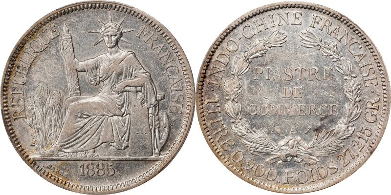 FRENCH INDO-CHINA. Piastre, 1885-A. Paris Mint. PCGS Genuine--Cleaned, AU Detail...