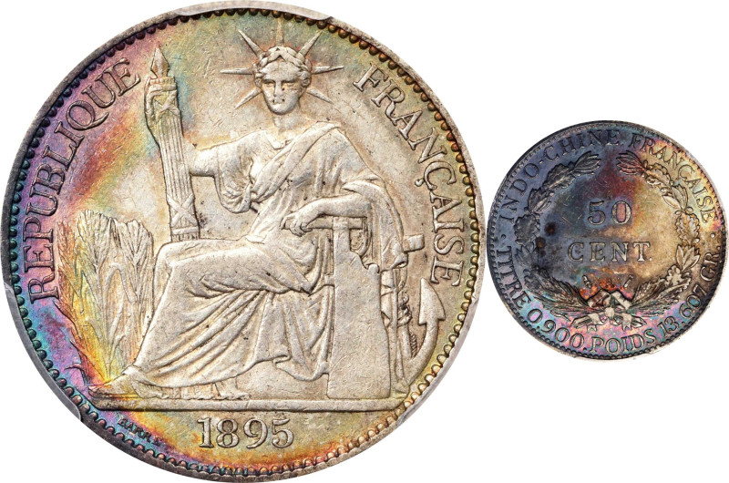 FRENCH INDO-CHINA. 50 Centimes, 1895-A. Paris Mint. PCGS Genuine--Environmental ...