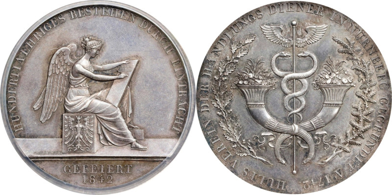 GERMANY. Nurnberg. Servant Relief Fund 100th Anniversary Silver Medal, 1842. PCG...