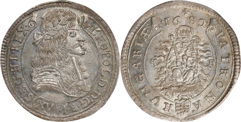 HUNGARY. 15 Krajczar, 1682-KB. Kremnica Mint. Leopold I. PCGS MS-64.
KM-175; Hu...