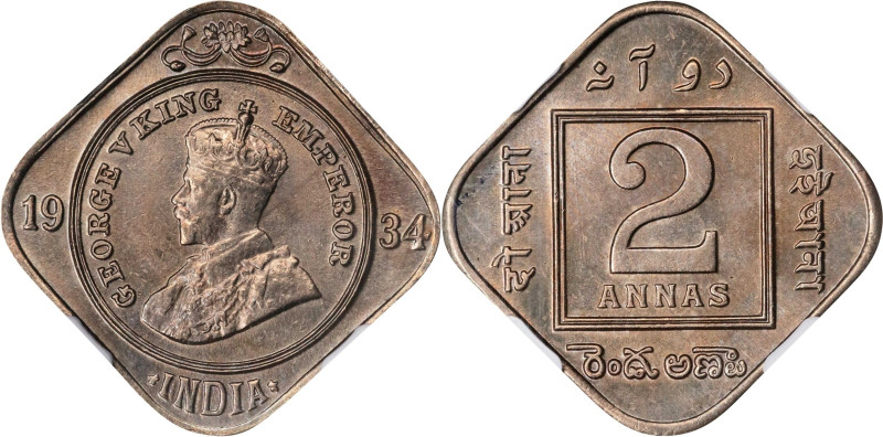 INDIA. 2 Annas, 1934-(C). Calcutta Mint. George V. NGC MS-63.
KM-516; S&W-8.264...