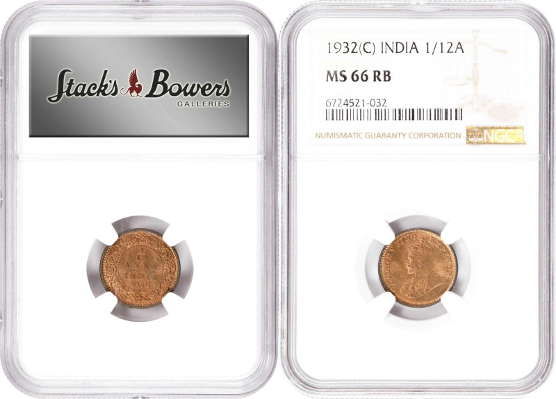 INDIA. Quartet of 1/12 Annas (4 Pieces), 1926-32. George V. All NGC MS-66 Red Br...