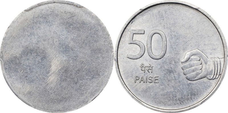 INDIA. Mint Error -- Indented Strike Reverse -- 50 Paise, ND (2008-10). PCGS MS-...