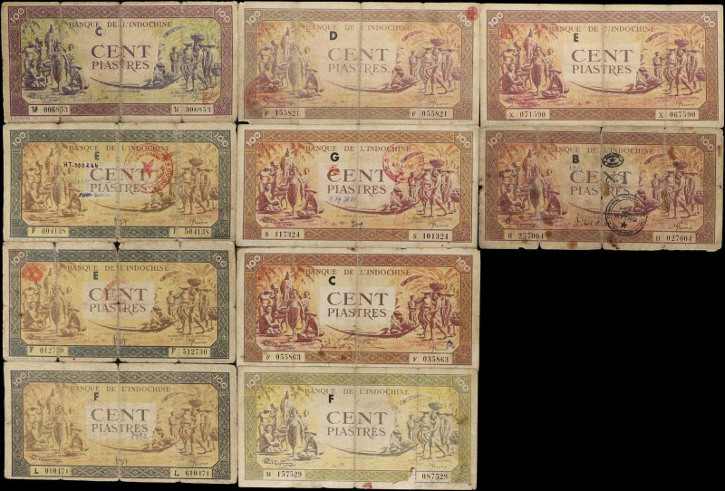 FRENCH INDO-CHINA. Lot of (10). Banque de L'Indo-Chine. 100 Piastres, ND (1942-4...