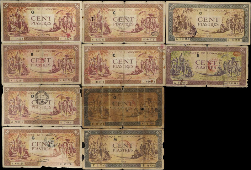 FRENCH INDO-CHINA. Lot of (10). Banque de L'Indo-Chine. 100 Piastres, ND 91942-4...