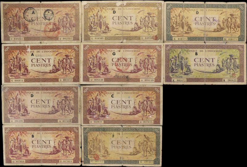 FRENCH INDO-CHINA. Lot of (10). Banque de L'Indo-Chine. 100 Piastres, ND (1942-4...