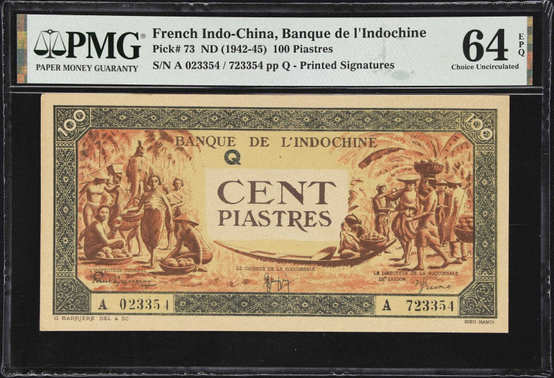 FRENCH INDO-CHINA. Banque de I'Indochine. 100 Piastres, ND (1942-45). P-73. PMG ...