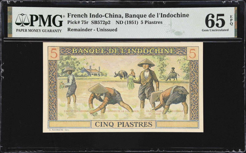 FRENCH INDO-CHINA. Banque de I'Indochine. 5 Piastres, ND (1951). P-75r. SB572p2....