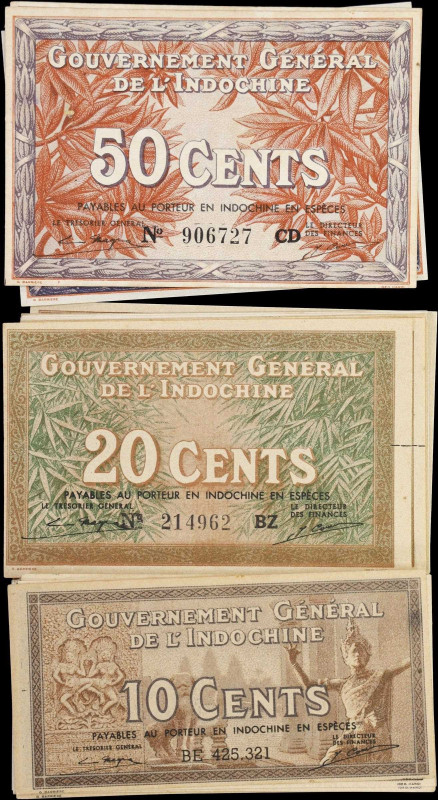 FRENCH INDO-CHINA. Lot of (54). Government General L'Indochine. 10 to 50 Cents, ...