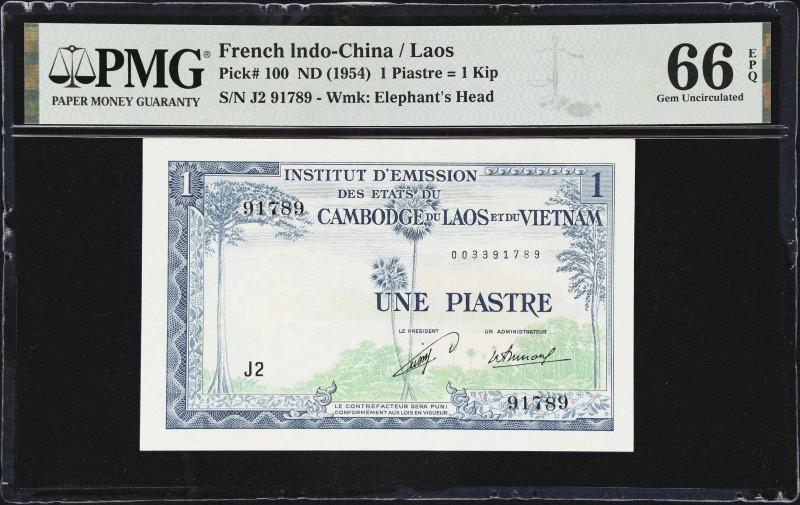 FRENCH INDO-CHINA. Lot of (2). Institut d'Emission des Etats du Cambodge, du Lao...