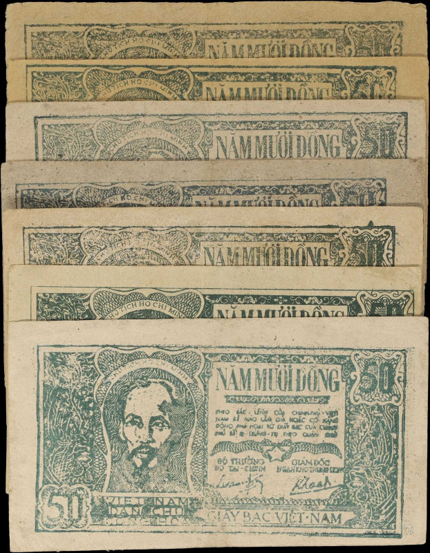 VIETNAM. Lot of (7). Viet Nam Dan Chu Cong Hoa. 50 Dong, 1948. P-27. Good Fine t...