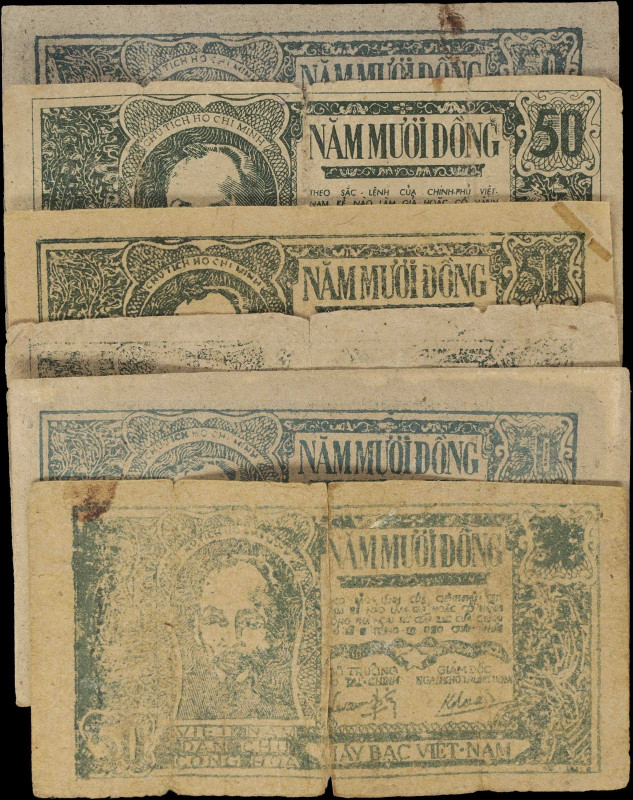 VIETNAM. Lot of (6). Viet Nam Dan Chu Cong Hoa. 50 Dong, 1948. P-27. Fine to Ver...