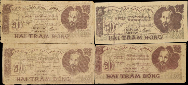 VIETNAM. Lot of (4). Viet Nam Dan Chu Cong Hoa. 200 Dong, 1950. P-34a and 34b. G...